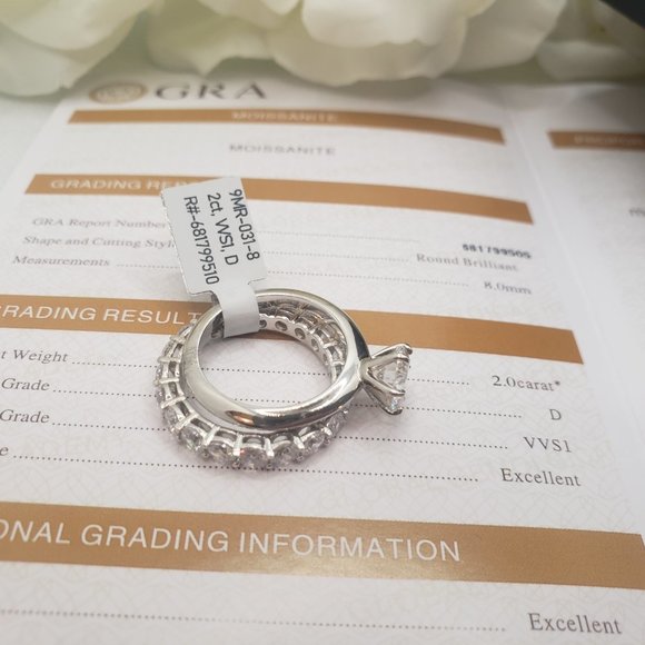 2 Carat Moissanite Wedding Rings Set With 925 Sterling Silver Band, D, VVS1 - Picture 6 of 7